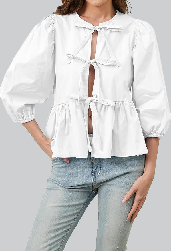 Puf Kollu Peplum Papyon Bluz
