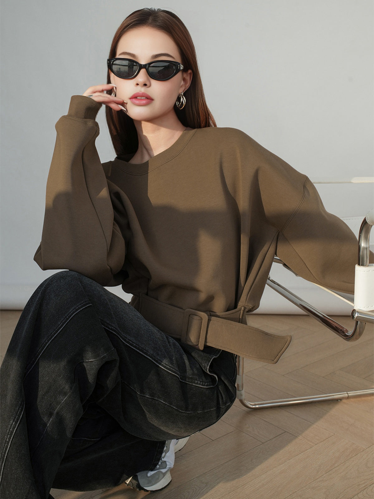 Kuşaklı Kısa Sweatshirt