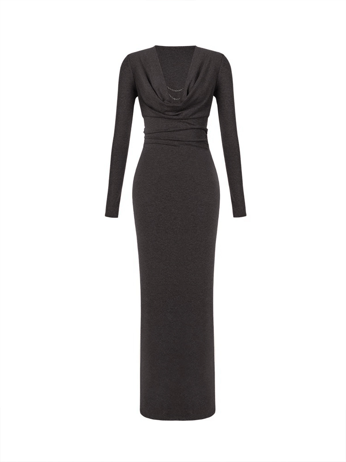 Metal Detaylı Drape Yaka Dar Jarse Elbise
