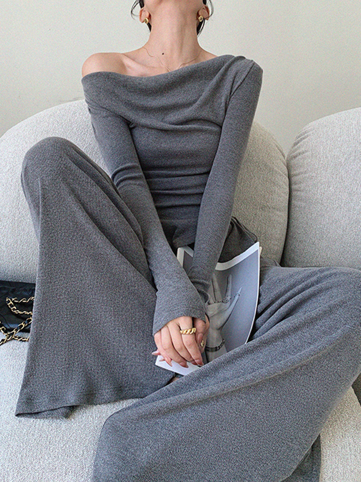 Asimetrik Drapeli Basic Pantolon Takım