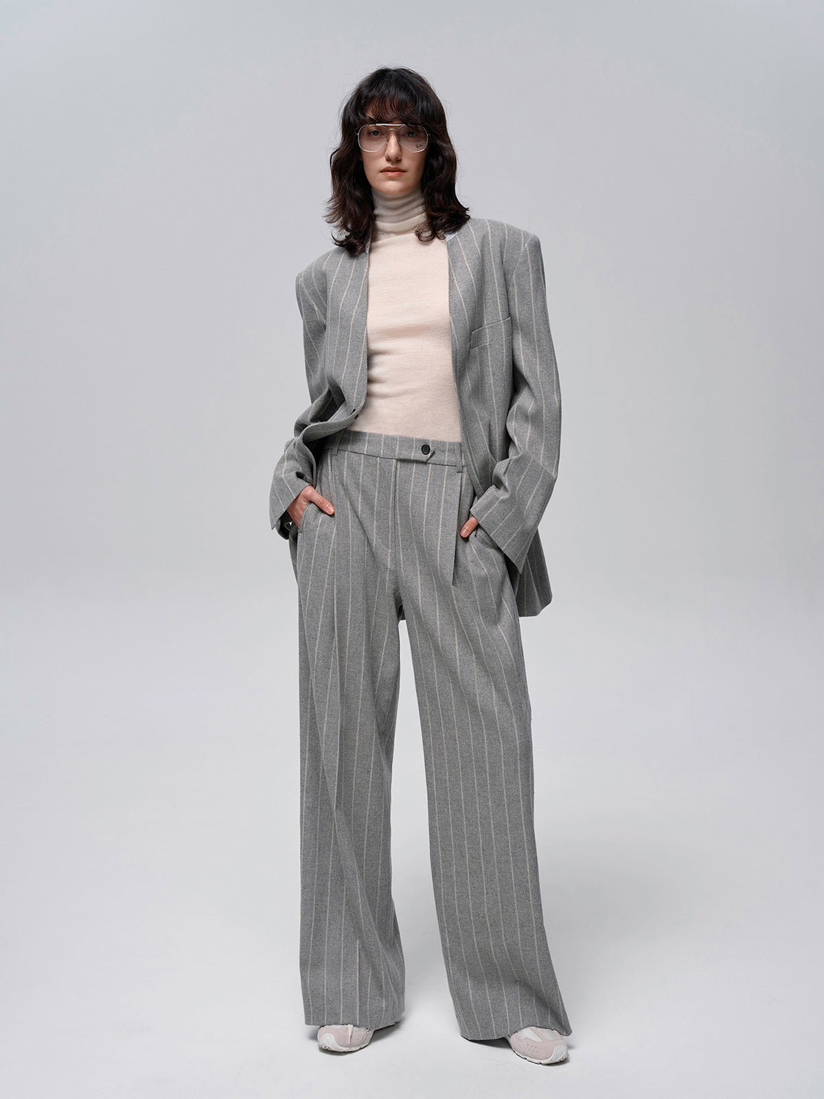 Yün Karışımlı Çizgili Tweed Pantolon