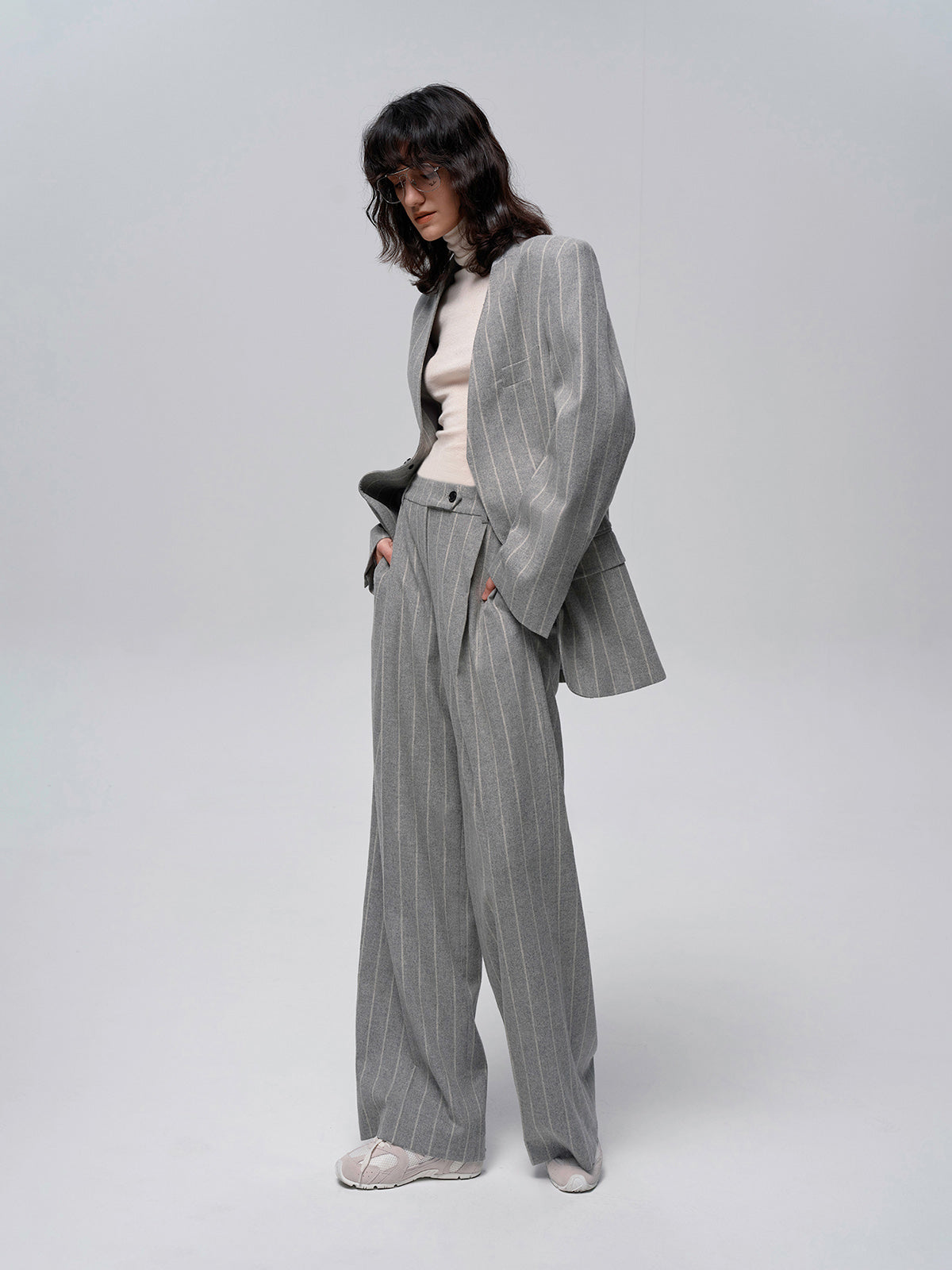 Yün Karışımlı Çizgili Tweed Pantolon