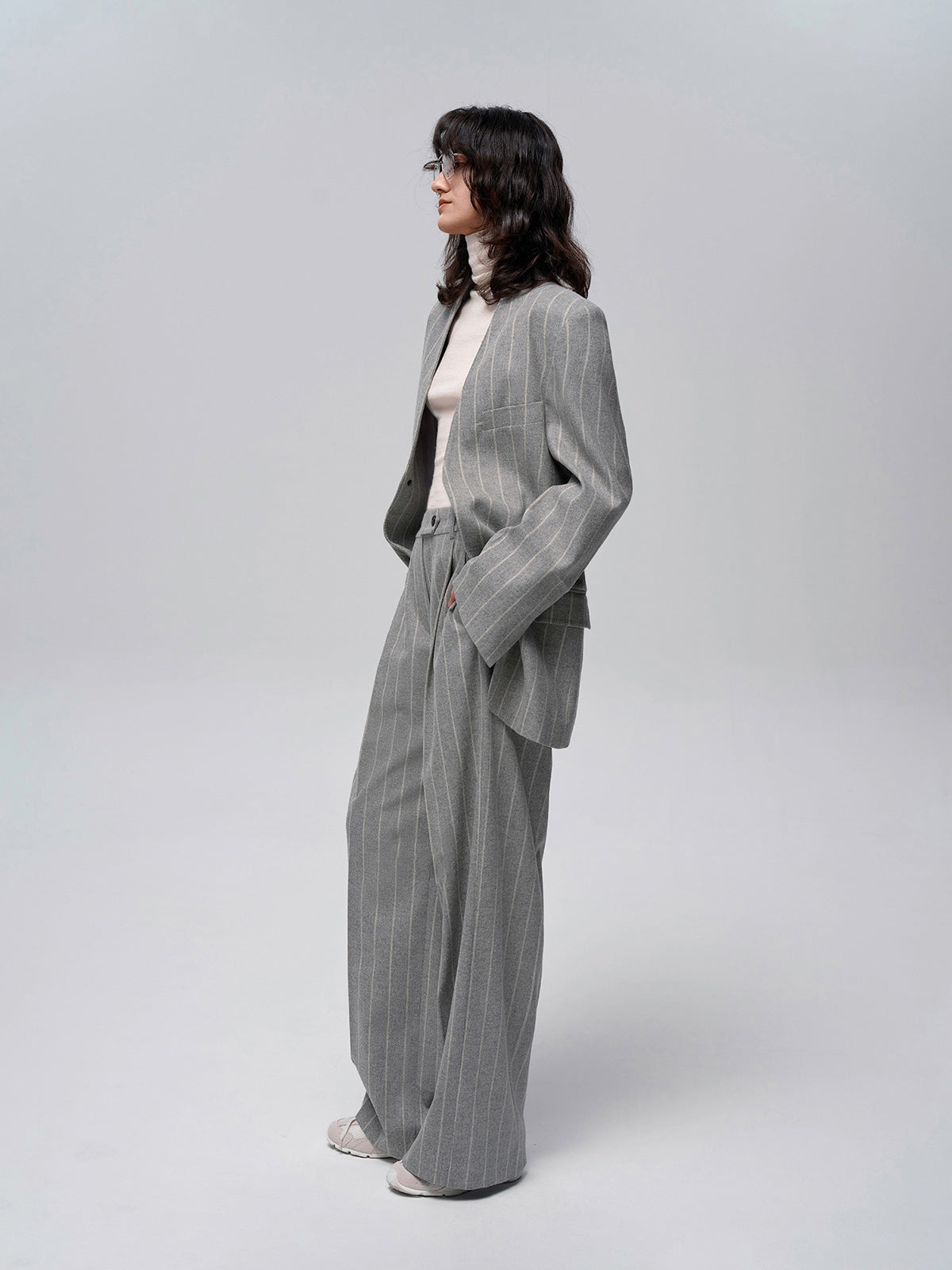 Yün Karışımlı Çizgili Tweed Pantolon