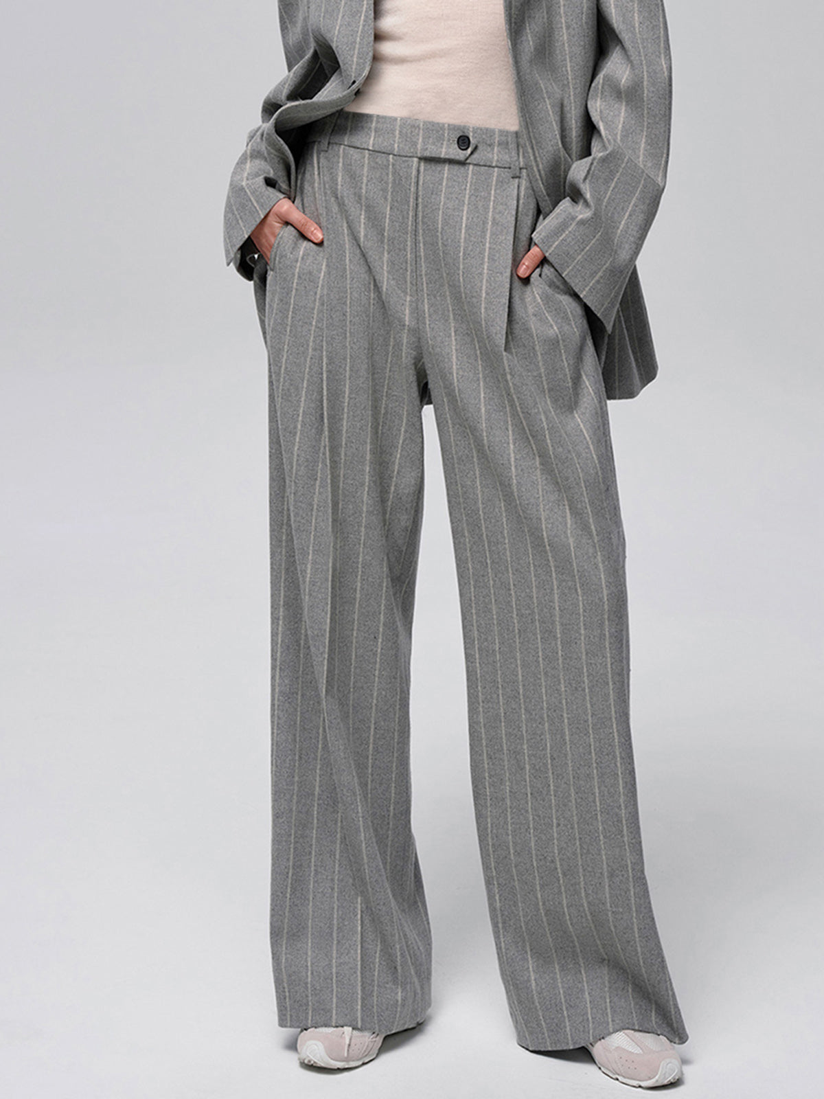 Yün Karışımlı Çizgili Tweed Pantolon