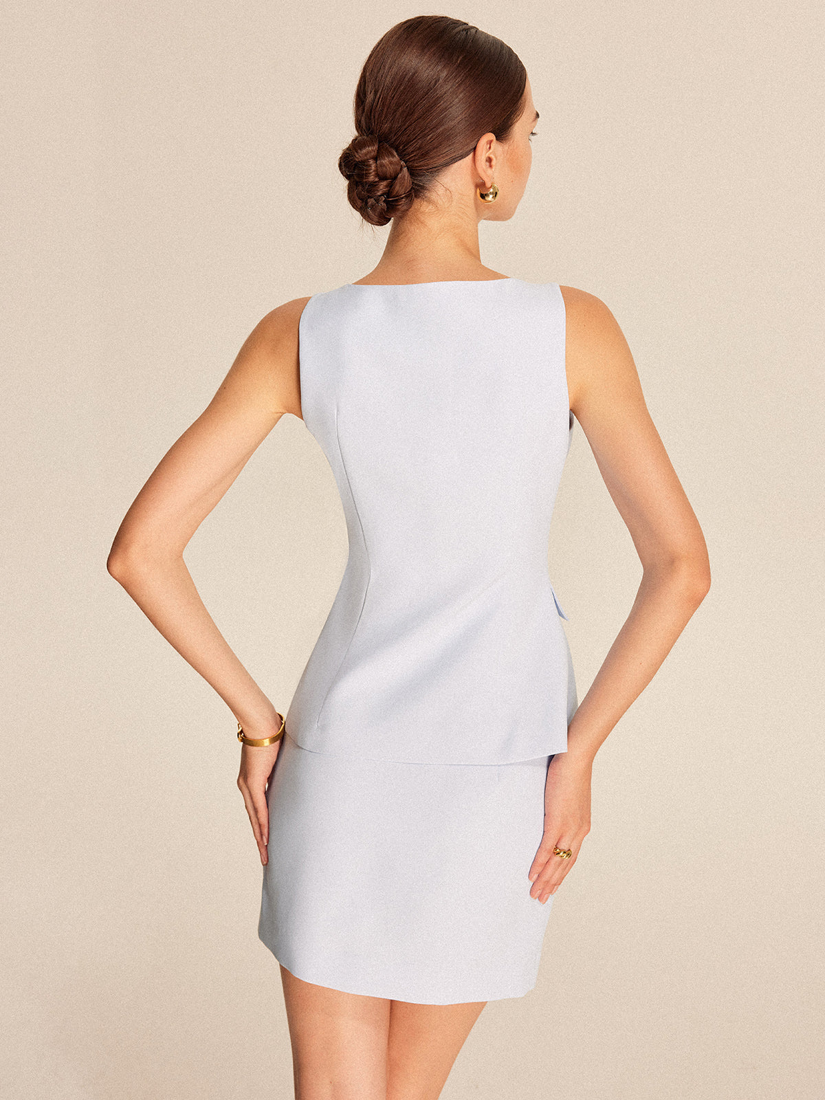 Zarif Düğmeli Yırtmaçlı Cepli Etek Takımı