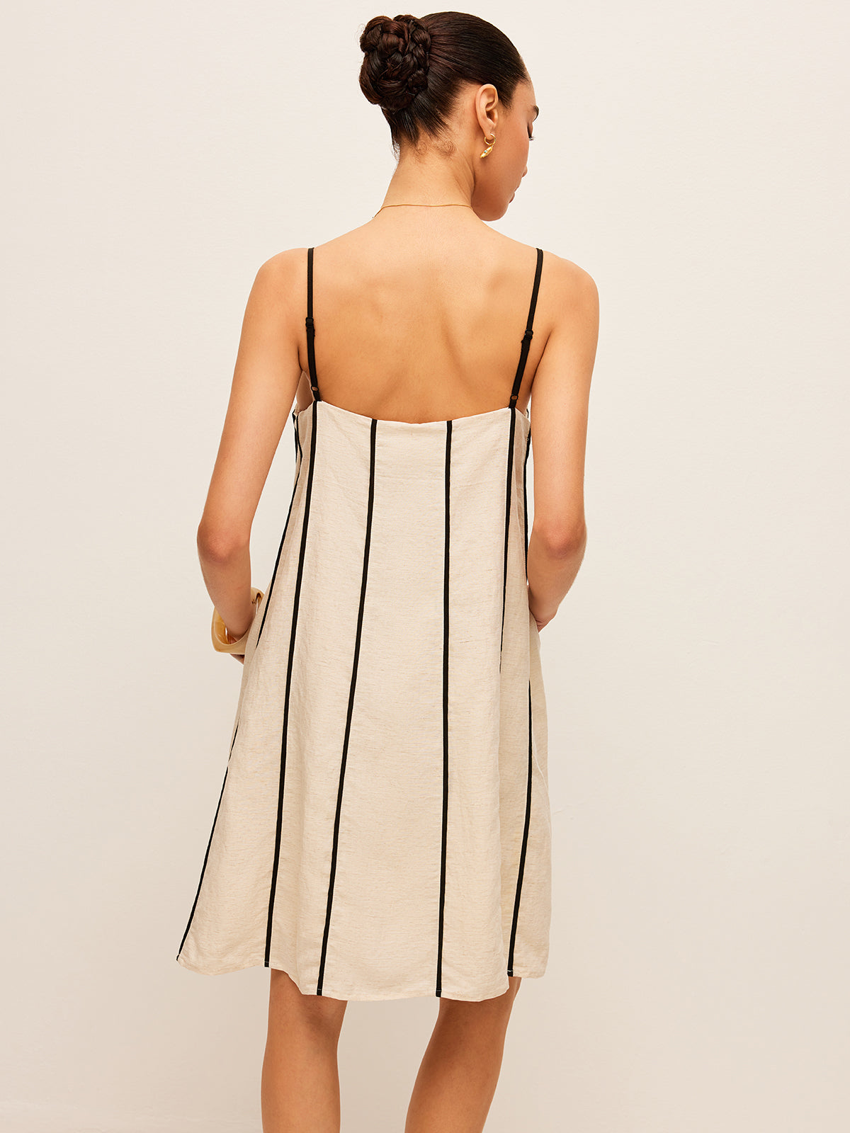 Pamuk ve Keten Çizgili Elbise