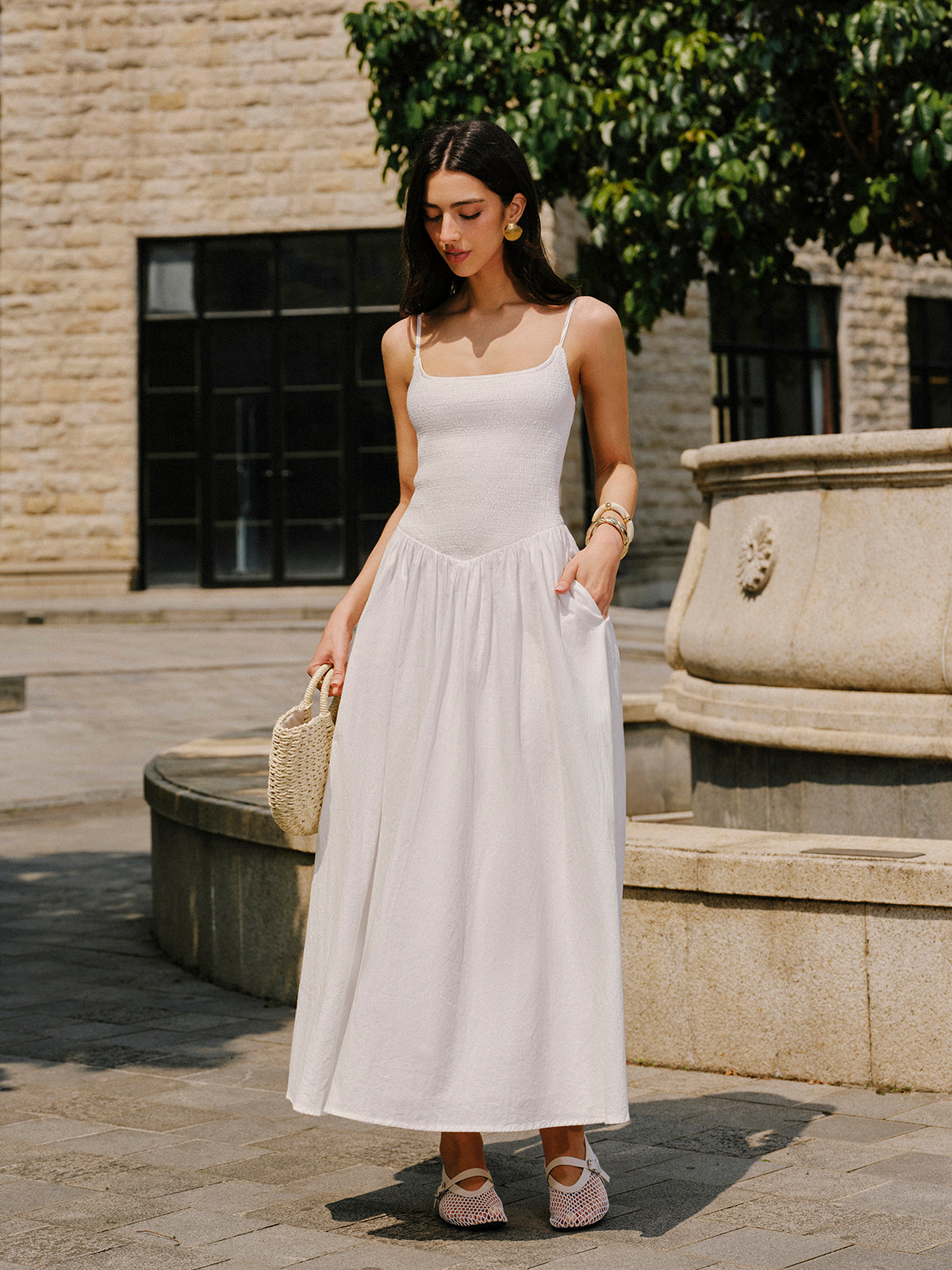 Pamuklu Cepli Askılı Elbise