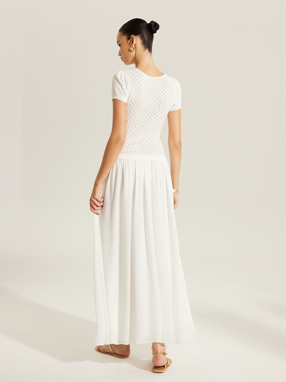 Şeffaf Panelli Düğmeli Triko Elbise