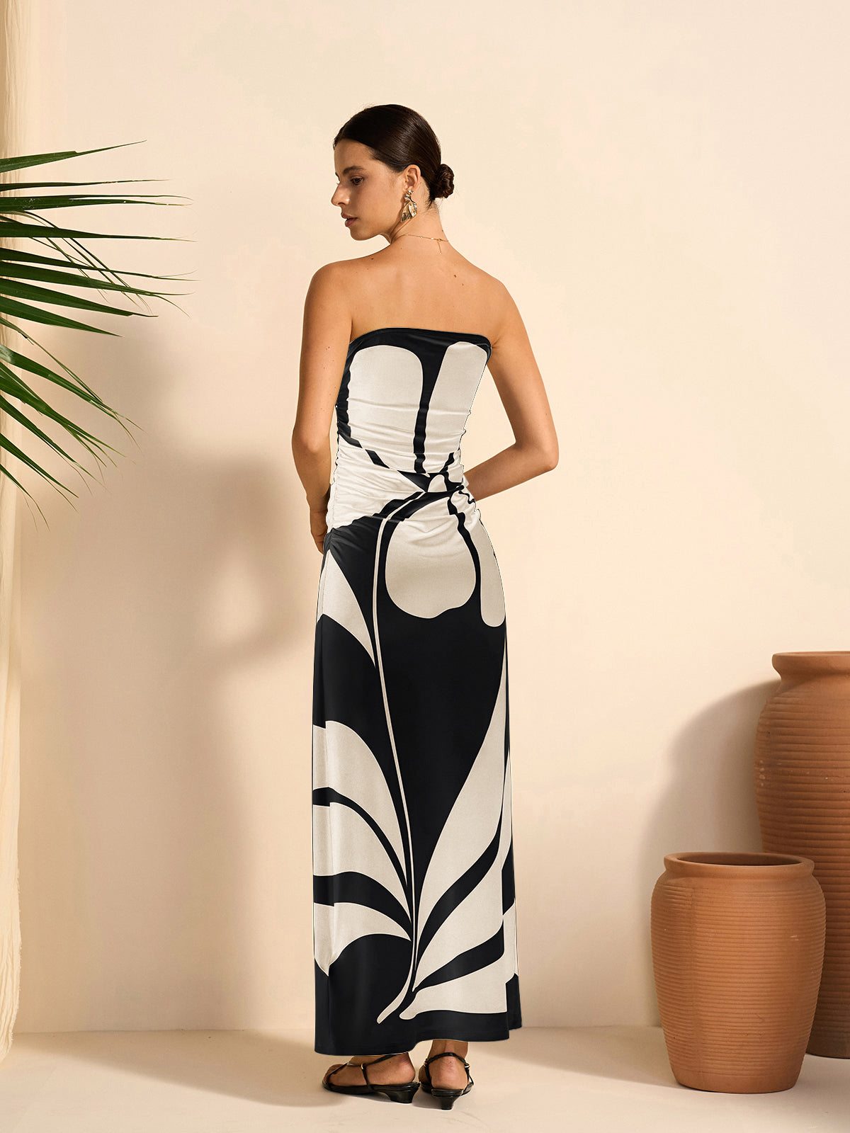 Yarı Şeffaf Straplez Çiçek Desenli Elbise