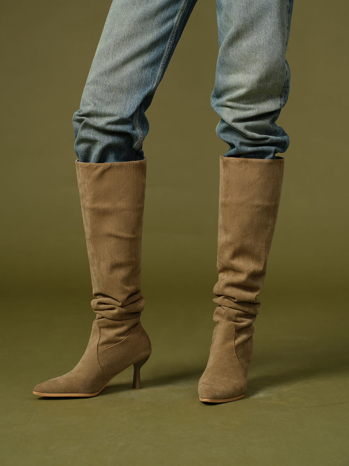 Suede Ruched Diz Üstü Çizme