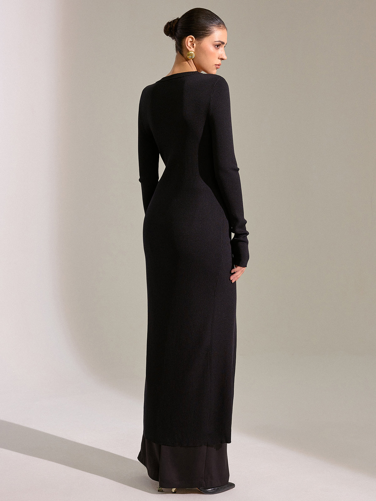 Metal Düğmeli Uzun Triko Hırka Elbise