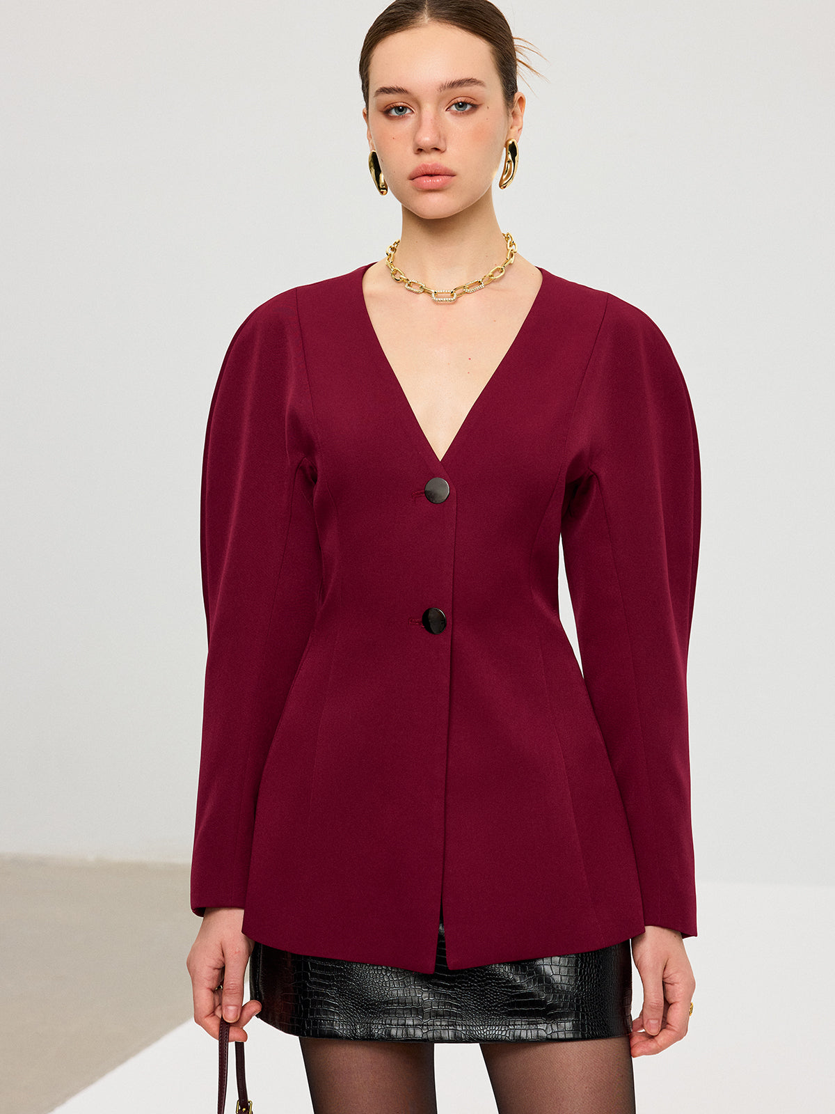 Puff Sleeve V-Neck Blazer
