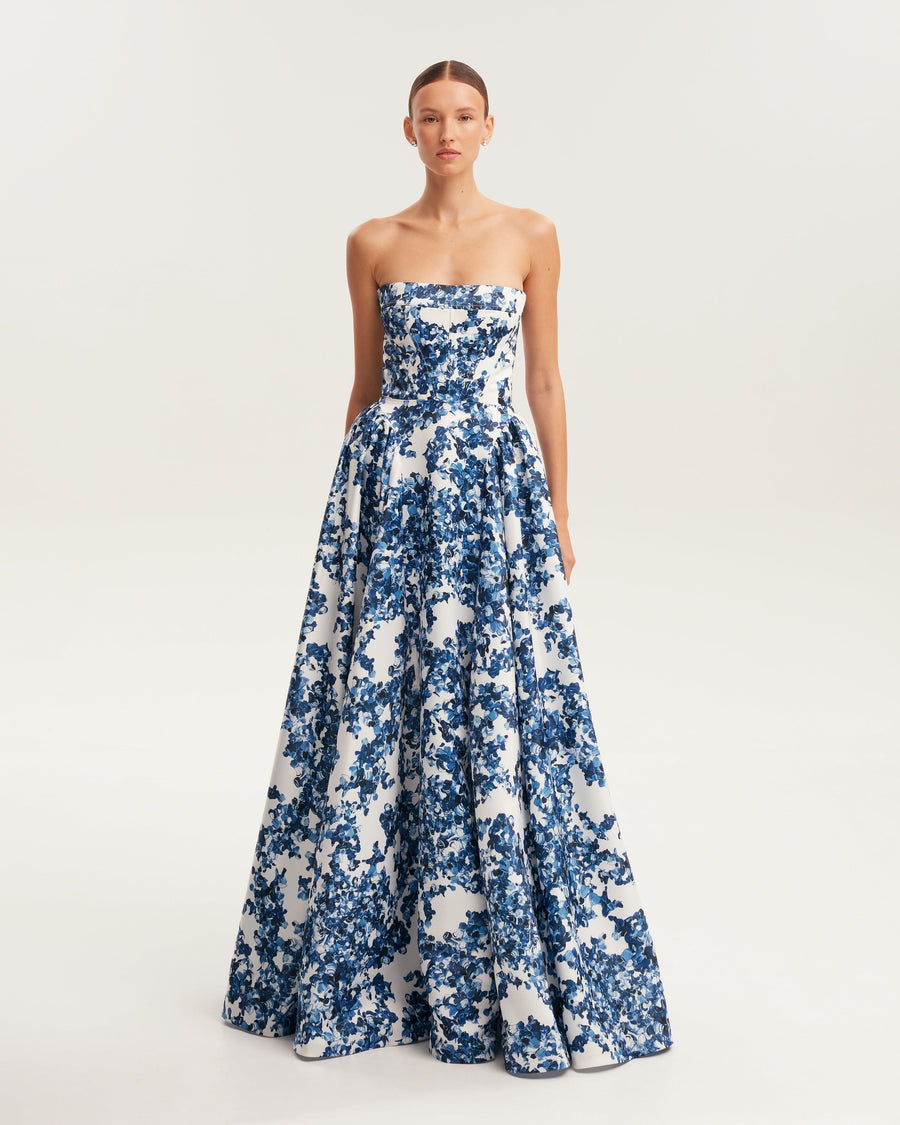Ethereal Blossom Strapless Maxi Elbise
