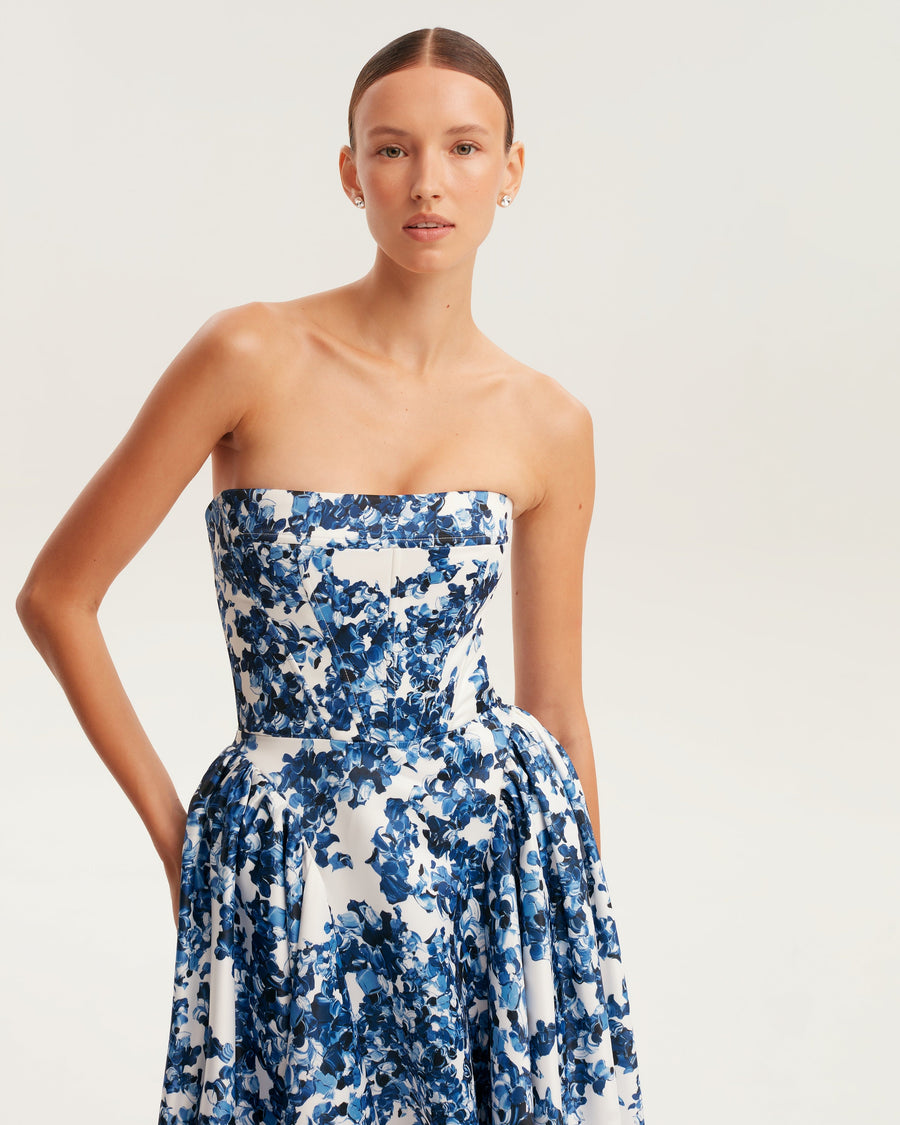 Ethereal Blossom Strapless Maxi Elbise