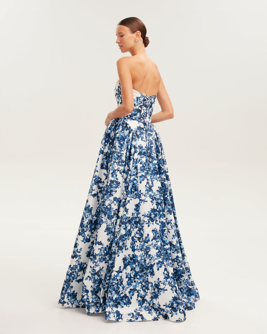 Ethereal Blossom Strapless Maxi Elbise