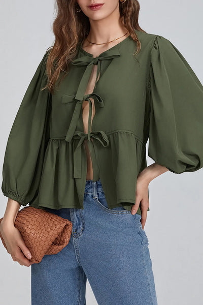 Puf Kollu Peplum Papyon Bluz