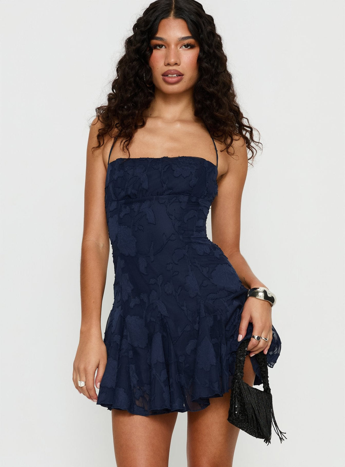Delamere Mini Elbise – Lacivert Devore Desenli