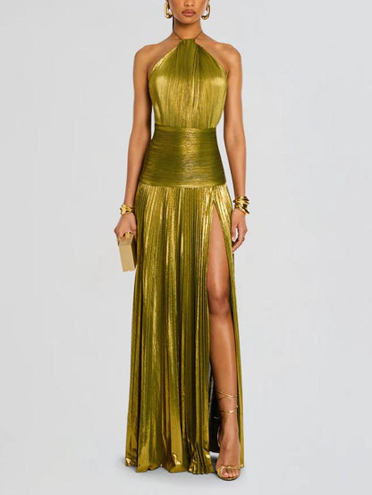 Thalia Metalik Peridot Maxi Elbise