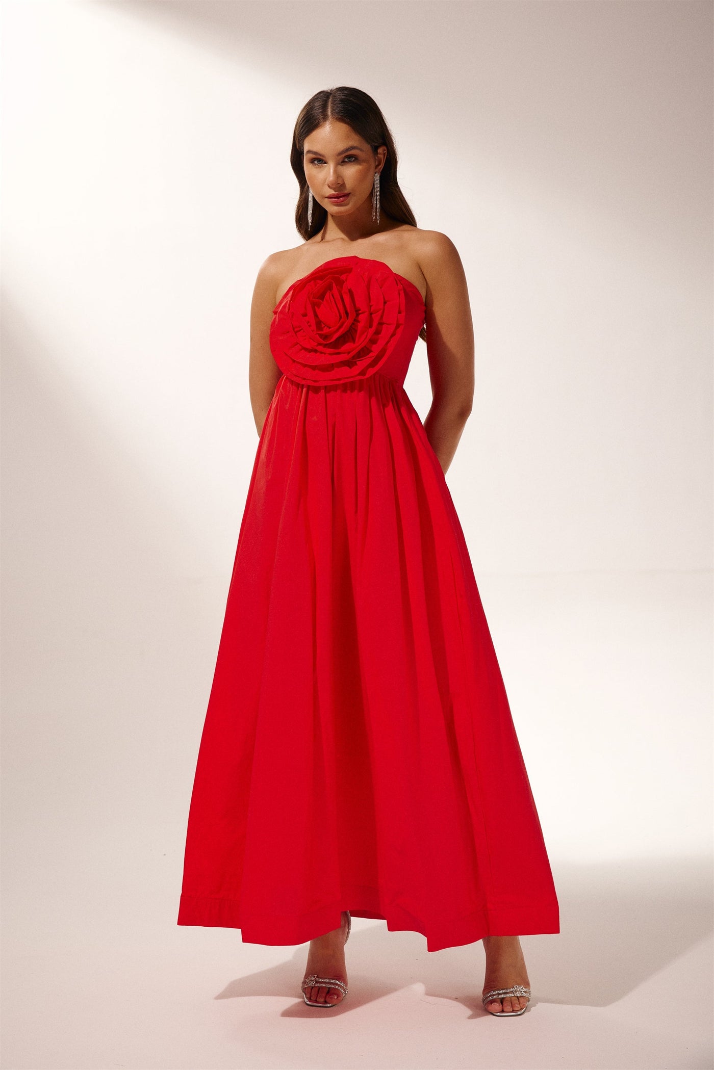 Frederica Flower Straplez Uzun Elbise