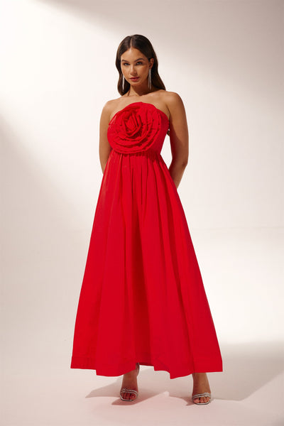 Frederica Flower Straplez Uzun Elbise