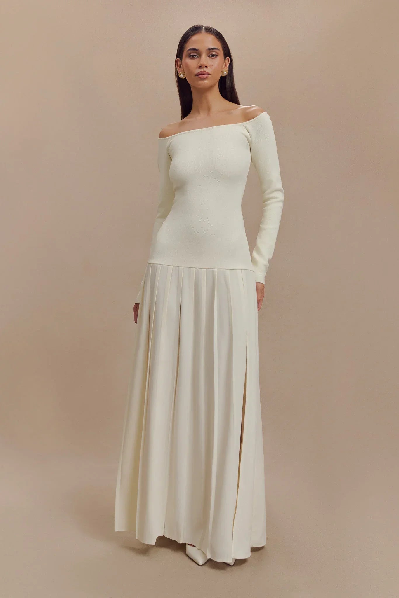 Selena Off-Shoulder Örgü Maxi Elbise