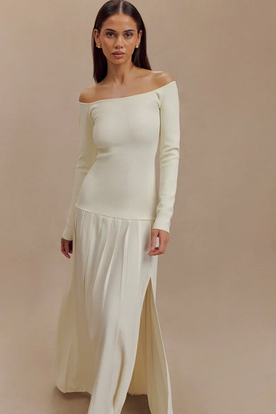 Selena Off-Shoulder Örgü Maxi Elbise
