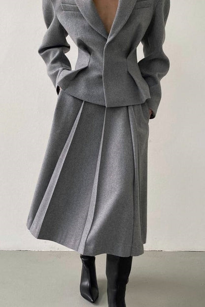 Georgia Yaka Blazer Midi Etek Takım
