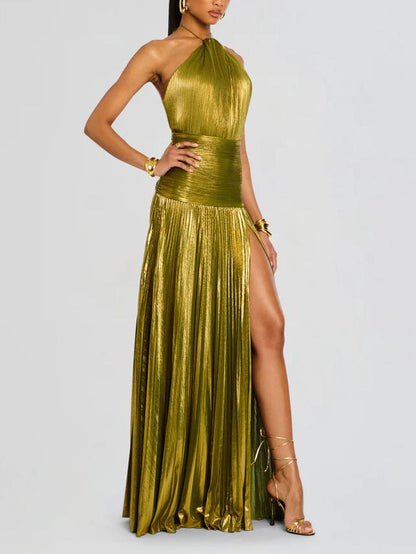 Thalia Metalik Peridot Maxi Elbise