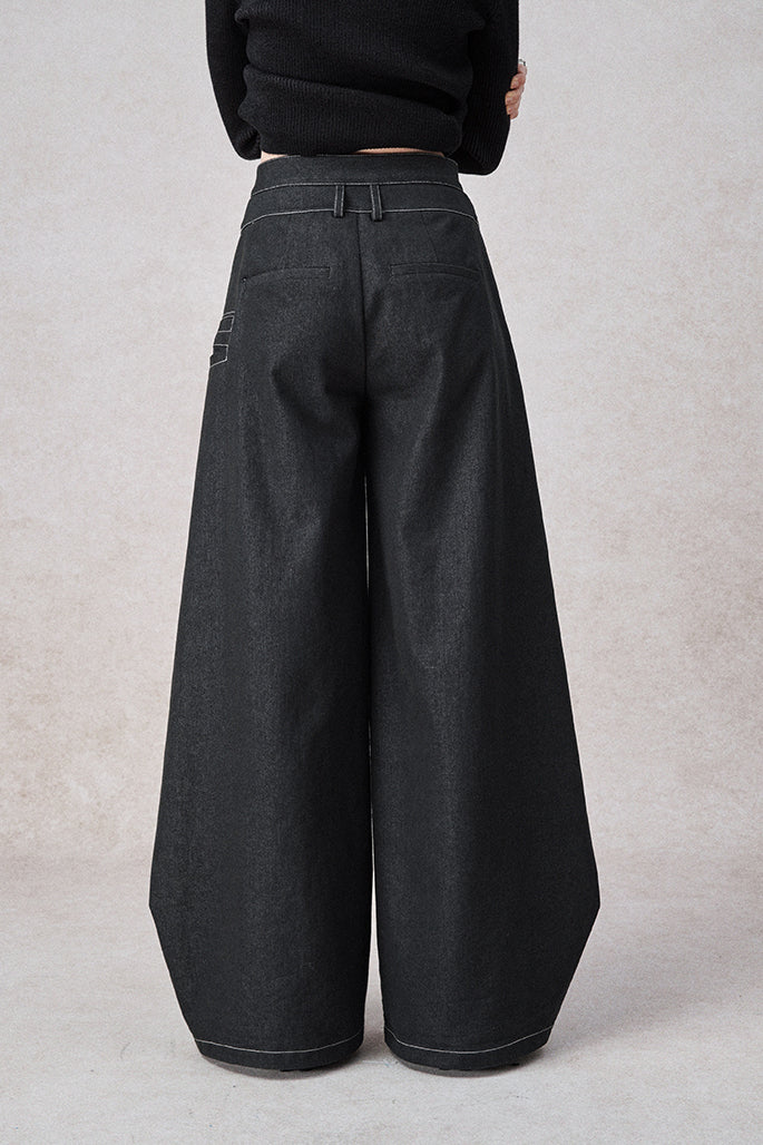 Swinging Symphony Çift Kemer Detaylı Geniş Paça Jean