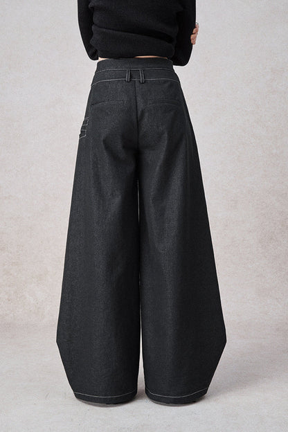 Swinging Symphony Çift Kemer Detaylı Geniş Paça Jean