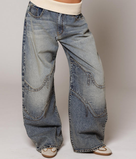 Eskitme Mavi Vintage Jean Pantolon