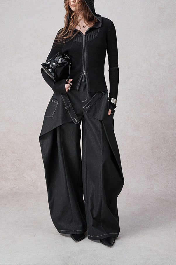 Swinging Symphony Çift Kemer Detaylı Geniş Paça Jean