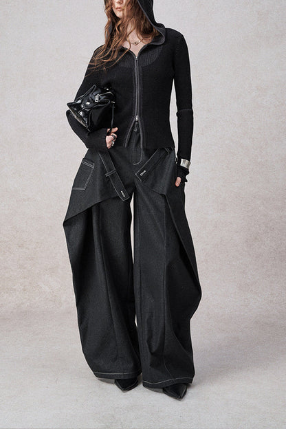 Swinging Symphony Çift Kemer Detaylı Geniş Paça Jean