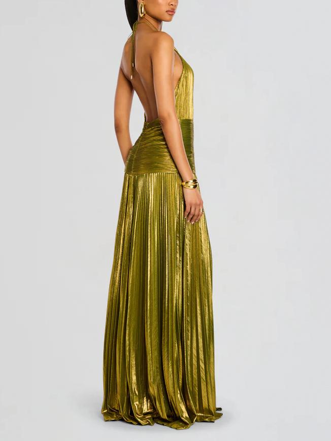 Thalia Metalik Peridot Maxi Elbise
