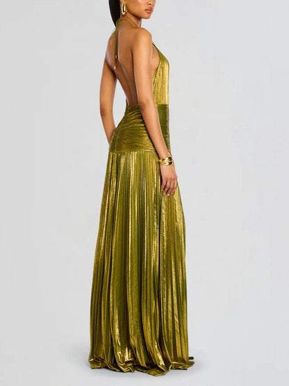 Thalia Metalik Peridot Maxi Elbise