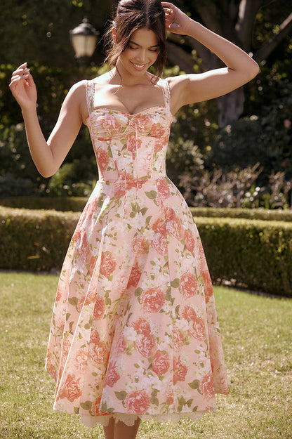 Celestina Gül Bahçesi Korse Detaylı Midi Elbise