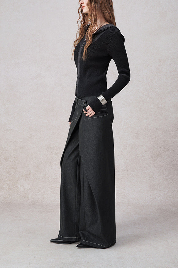 Swinging Symphony Çift Kemer Detaylı Geniş Paça Jean