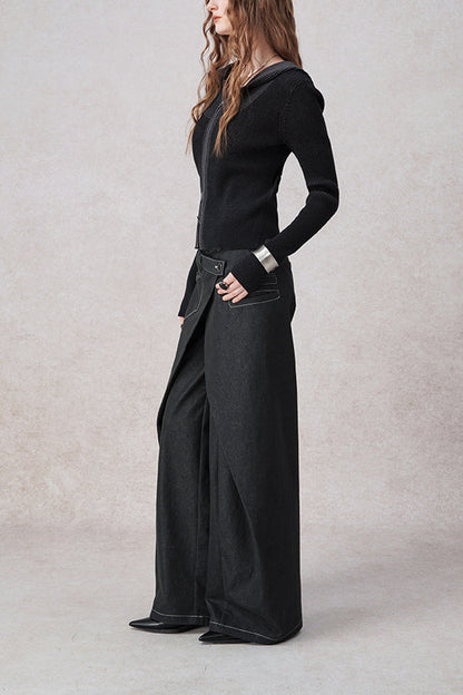 Swinging Symphony Çift Kemer Detaylı Geniş Paça Jean