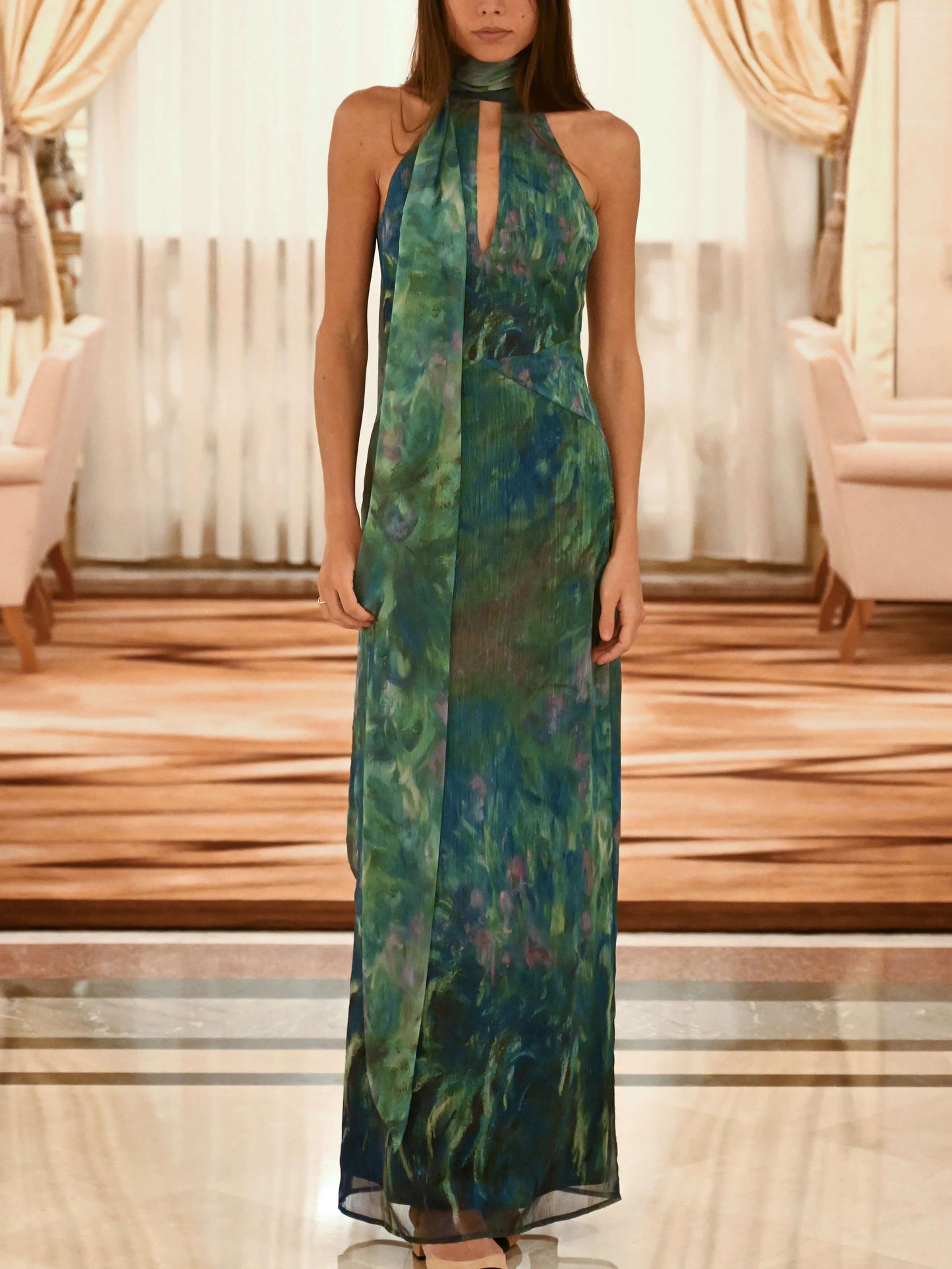 Monet İris Desenli Maxi Elbise