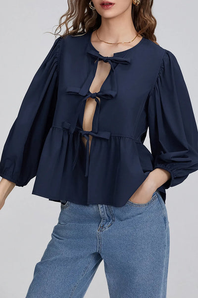 Puf Kollu Peplum Papyon Bluz