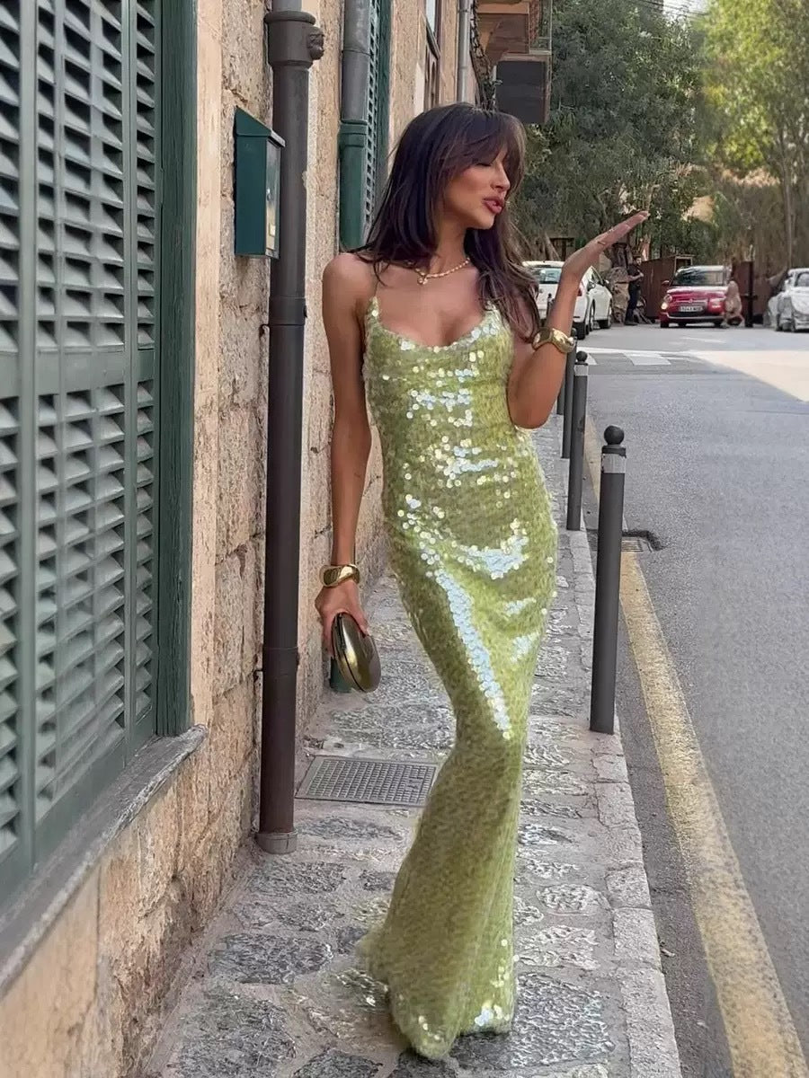 Abito Maxi Payetli Elbise