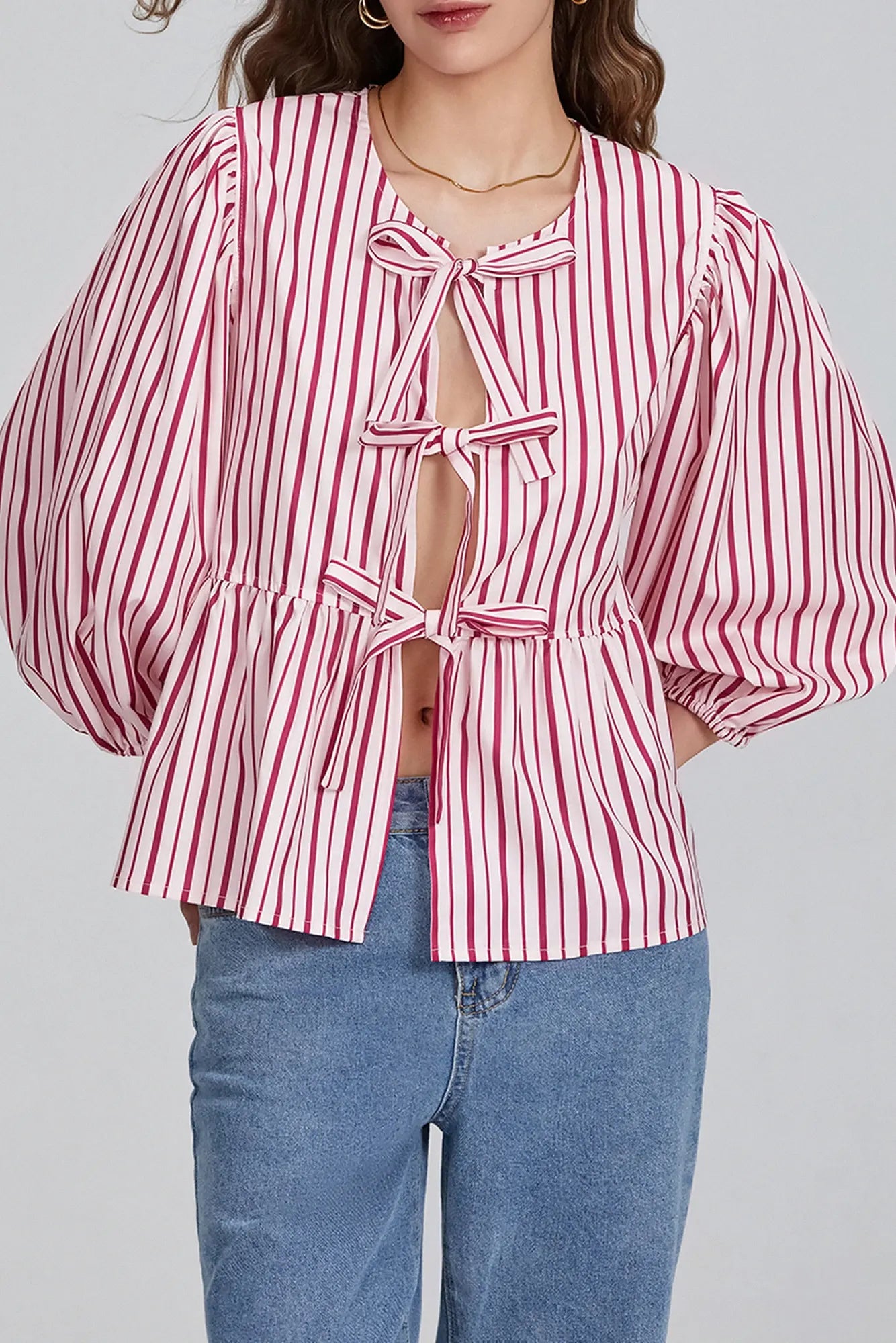 Puf Kollu Peplum Papyon Bluz