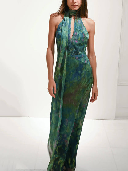 Monet İris Desenli Maxi Elbise