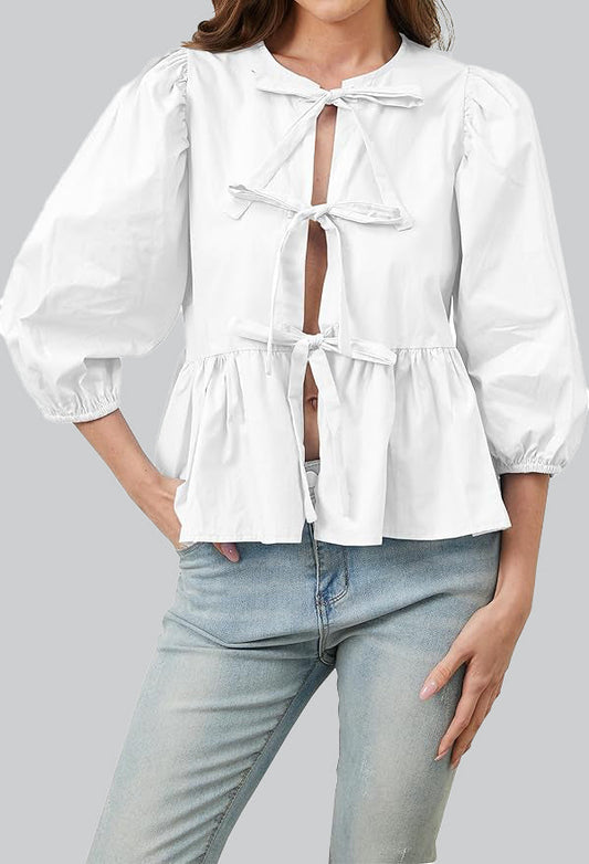 Puf Kollu Peplum Papyon Bluz