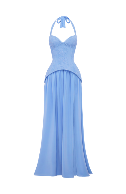 Almira Maxi Elbise – Pudra Mavisi