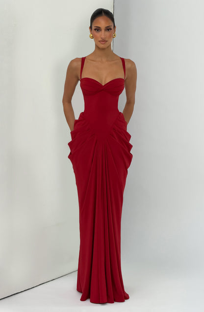 Lucille Maxi Elbise – Koyu Kırmızı
