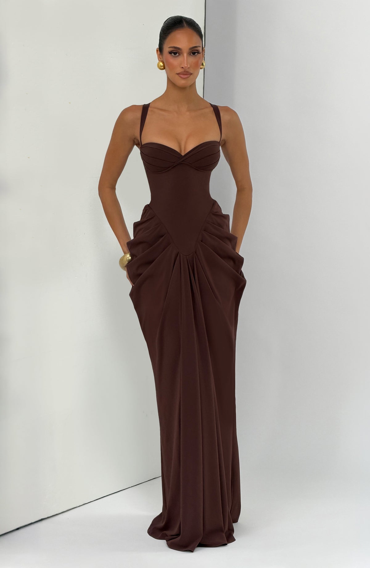 Lucille Maxi Elbise – Mürdüm Kahve