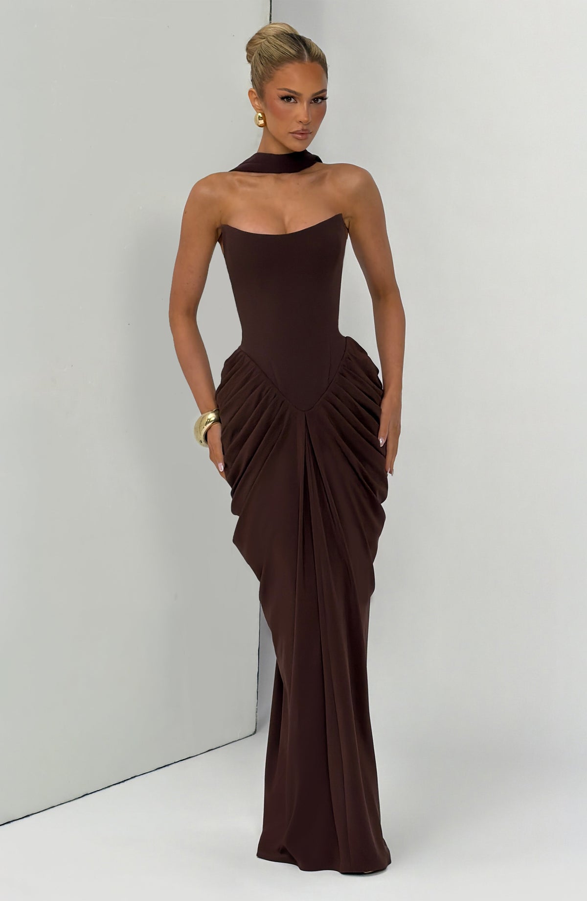 Noura Maxi Elbise – Mürdüm Kahve