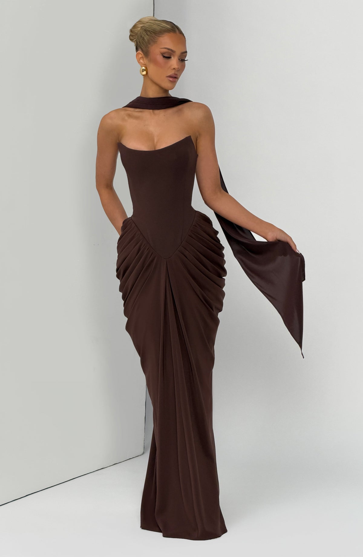 Noura Maxi Elbise – Mürdüm Kahve