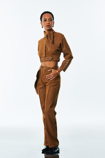 Adia Bağcıklı Tokalı Kot Pantolon Takımı